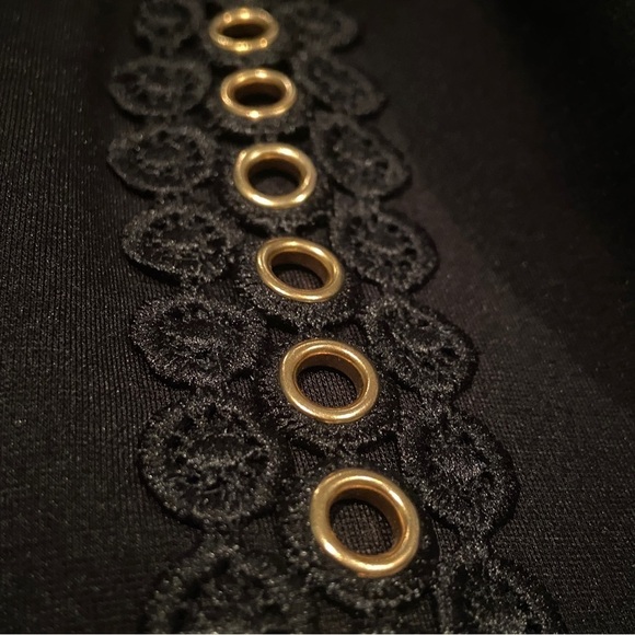 Nina Leonard Black Sheath Dress Size Small Gold Embellished Detail Long Sleeves - Picture 8 of 11